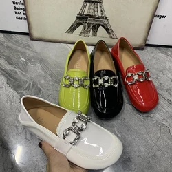 Fashion Women Loafers Plus Size Rhinestine Women Mullers Patent Leather Women Shoes Slip On Female Flat Shoes  Designer Shoes