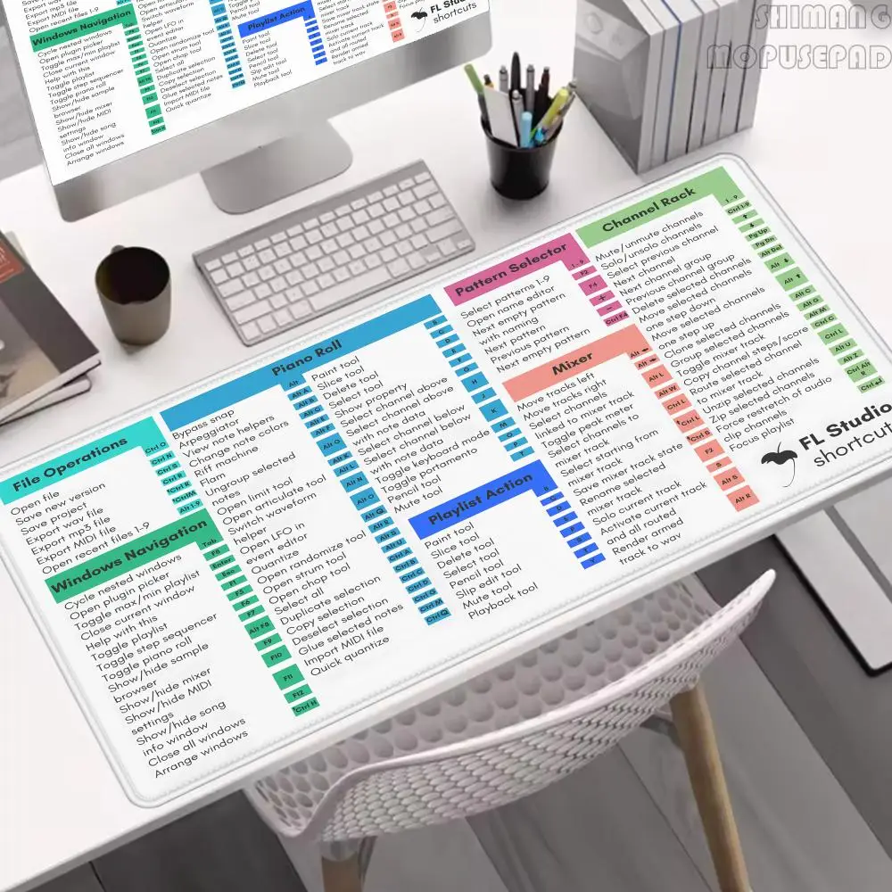 

FL Studio shortcutsXXL 900x400mm Mouse Pad Non-Slip Rubber Durable Desktop Pad Edge locking Esports Anime Laptop Gamer mouse mat