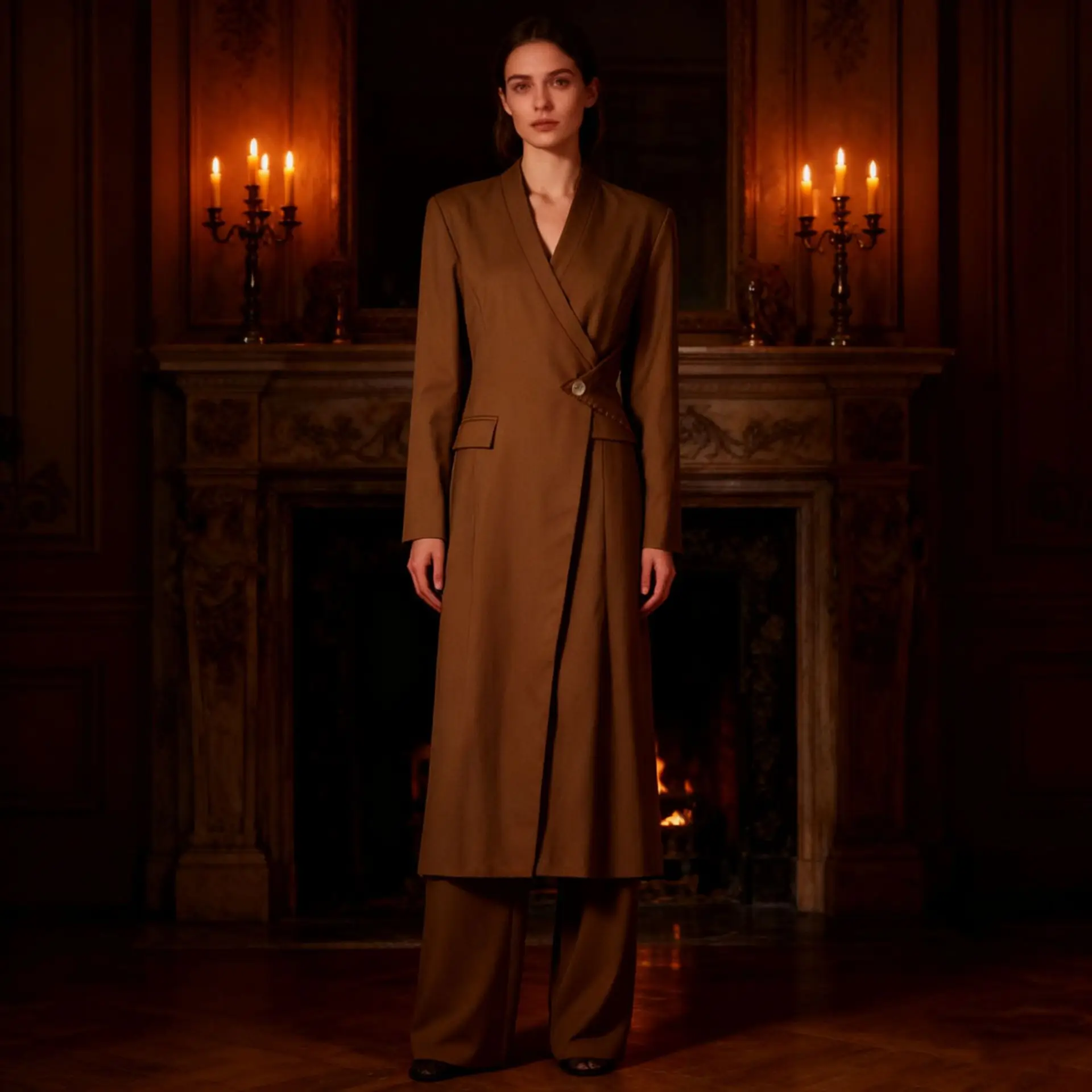 Cappotto irregolare stile pendolare 2025 Autunno/inverno Nuovo stile Trench lungo da donna con cintura patchwork unico e semplice