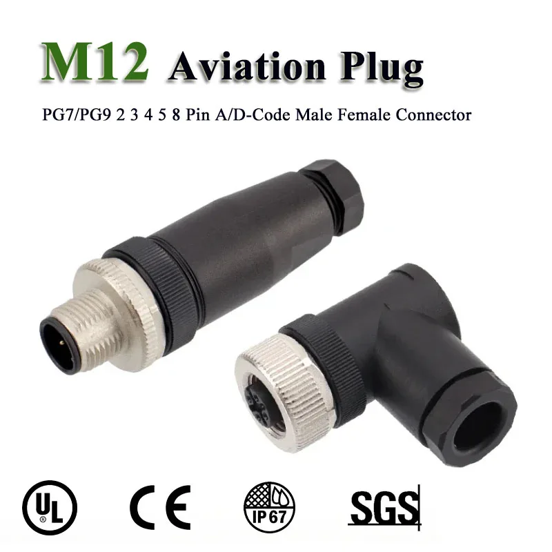 Waterproof M12 2 3 4 5 8 Pin Aviation Plug A/D-Code Male Female Connectors IP67 M12 PG7/PG9 Shielded Connector CE Certification