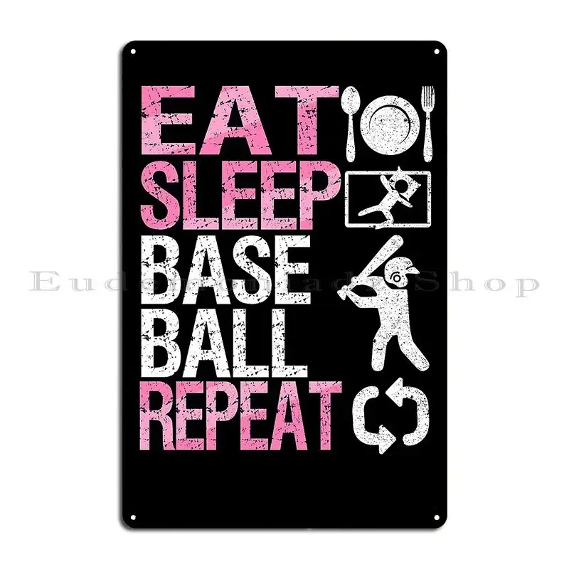 Eat Sleep Baseball Repeat Metal Sign Vintage Home Bar Customize Bar Tin Sign Poster
