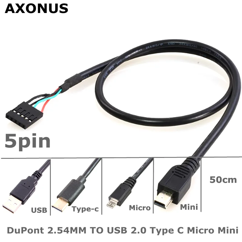 Micro 5P Mini USB Type-C male 2.0 male to 2.54mm 5-inch PCB motherboard DuPont cable 0.5 meters apart