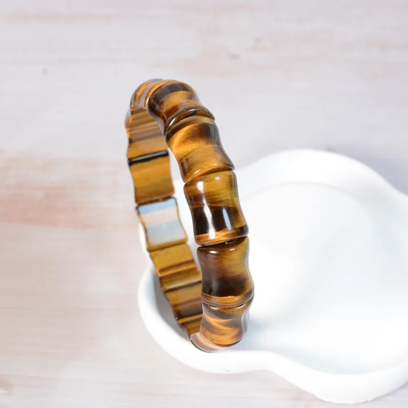 

Natural Yellow Tiger Eye Stone Hand Carved Bamboo Bracelet Fashion Boutique Jewelry Men's and Women's Tiger Eye Stone Bracelet