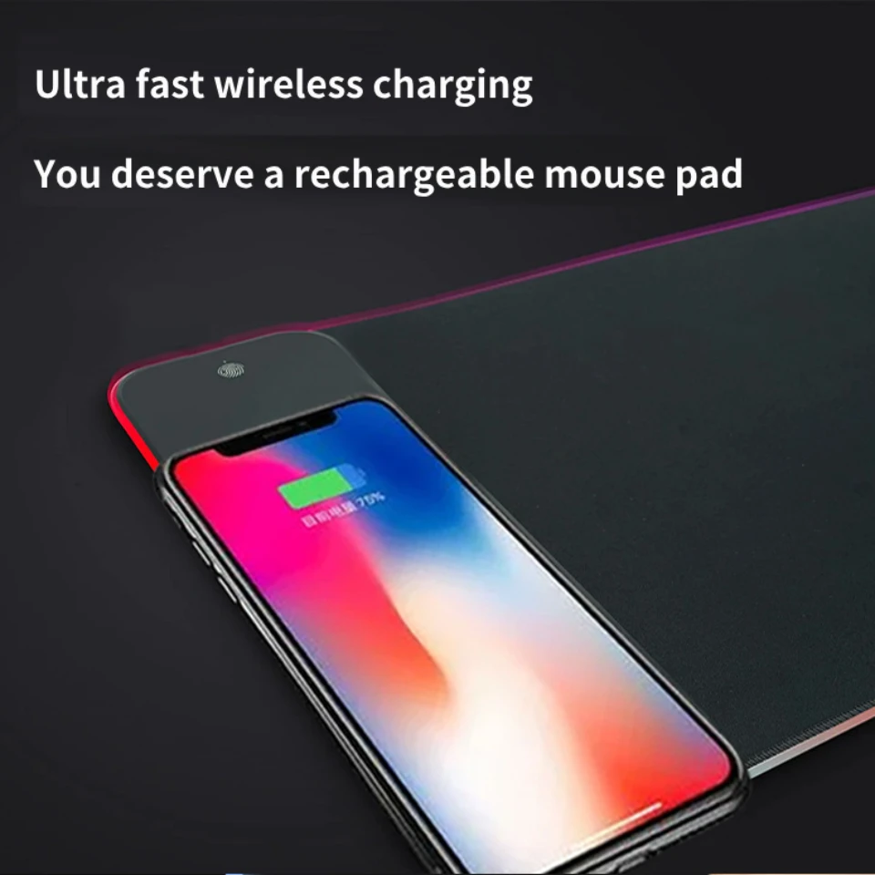 10W Wireless Charging Mouse Pad - Waterproof, Anti-Skid, Edge No-Warp Design with Light Switching for Gaming, Apple Compatible