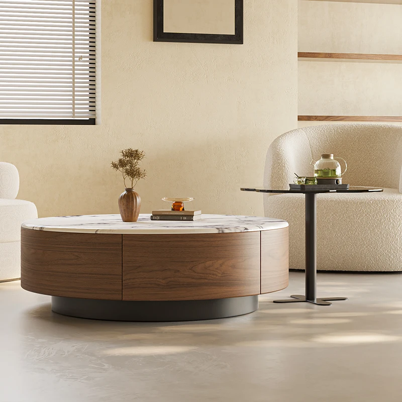 

Walnut coffee table round living room household small medium and ancient style modern simple light luxury solid wood t