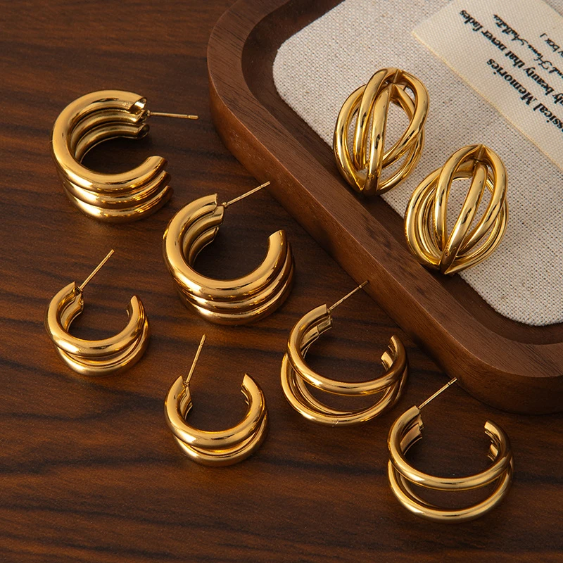 Minimalist hoop earrings, old money style earrings, vintage stud, distressed earrings, titanium steel earrings for women