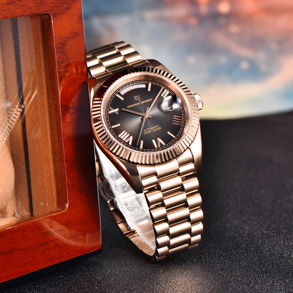2025 Neue PAGANI DESIGN DD40 Roségold Herrenuhren NH36 Automatikuhr für Männer Mechanische Armbanduhren Luxus AR Saphiruhr