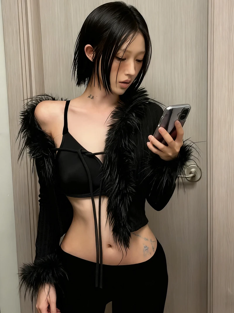 

Sweaters Jumpers Cardigans Womens Double Zip Cotton Ribbed Hem Cropped Punk Alternative Subculture Dark Thick Edge Open-Femme OL