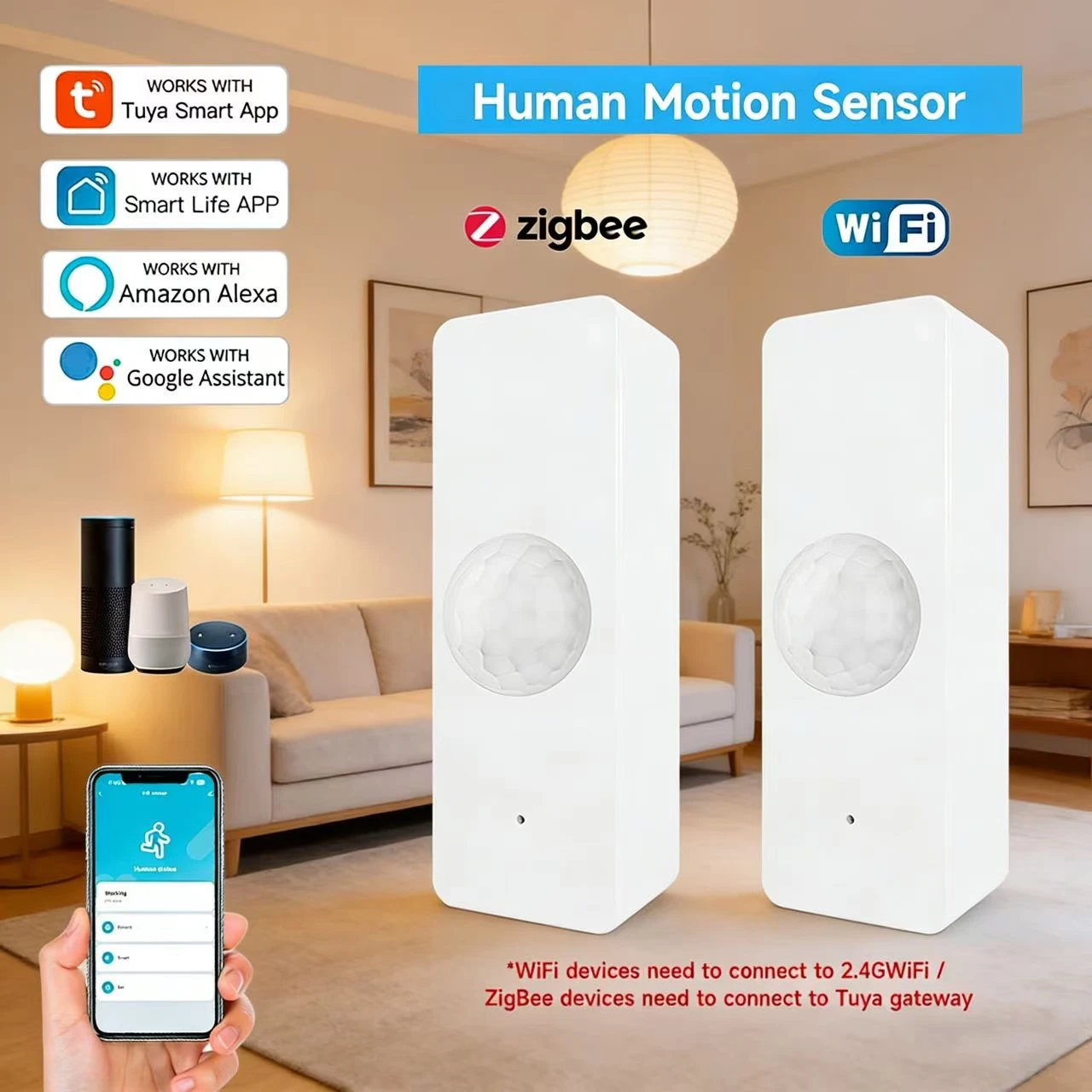 

Smart Life WiFi Zigbee PIR Motion Sensor Tuya Human Body Infrared Detector Home Security Alarm System Works With Alexa Google