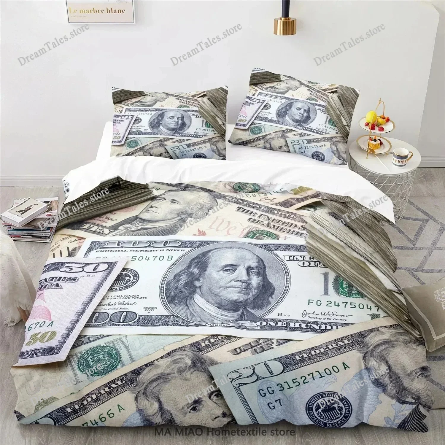 3D Modern Bedding Set Dollar Motif Printed Duvet Cover Vivid Comforter Cover Money Maths Pattern Funny Soft Bed Set
