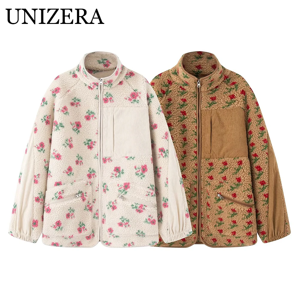 

Autumn and winter new women's loose commuting versatile lamb wool floral pullover hoodie jacket