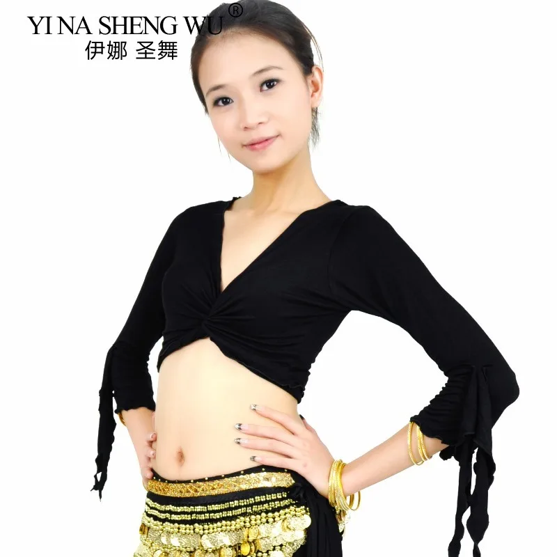 Top de dança do ventre feminino manga larga colheita superior envoltório prática traje desempenho camisa oriental tribal dacne palco showoutfit