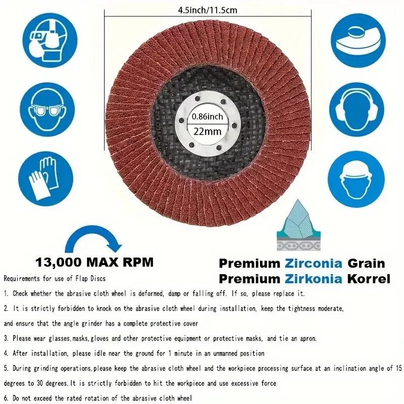 1pc 4.5 Inch Flap Discs 40 60 80 120 Grit Grinding Discs 4 1/2 Assorted Sanding Grinding Wheels,Aluminum Oxide Abrasives,Grind