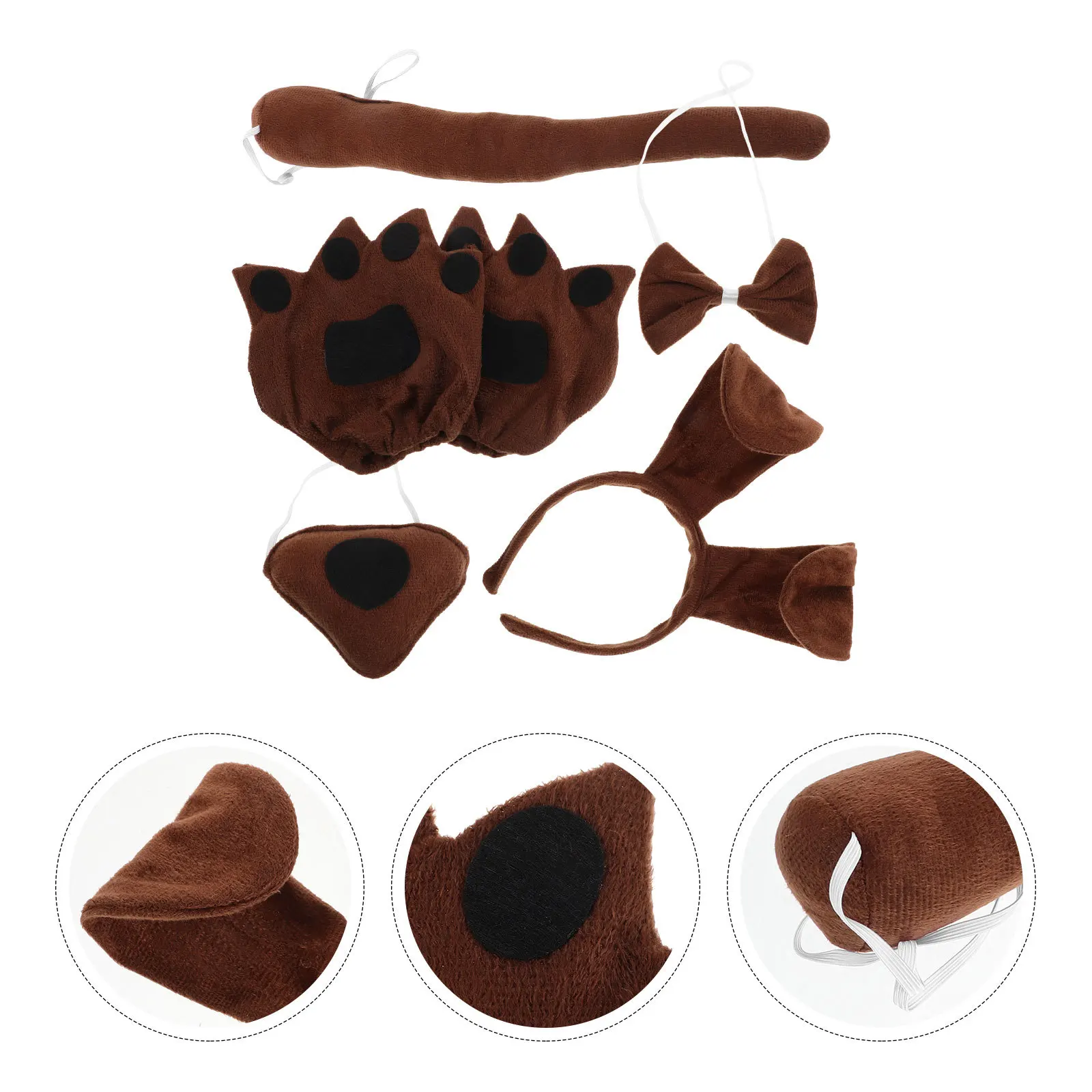 1 Juego de disfraz de perro para niños, diadema para Cosplay de mascotas, pajarita de cola, guantes para la nariz, accesorio de juego de rol para fiesta de Halloween, ropa de Cosplay para mascotas
