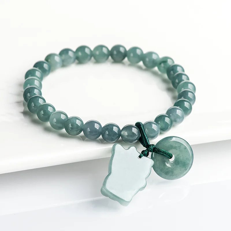 

Fashion Luxury Jewelry Blue Women Accessorie Designer Jadeite Fortune Cat buckle Bracelet Jade Talismans Hand String