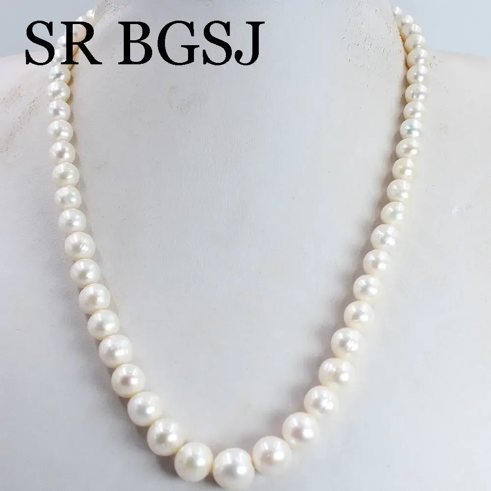 6-11mm Gifts for Women Graduated Round White Natural Freshwater Pearl Knot Girl Jewelry Chokers Short Necklace 18inch