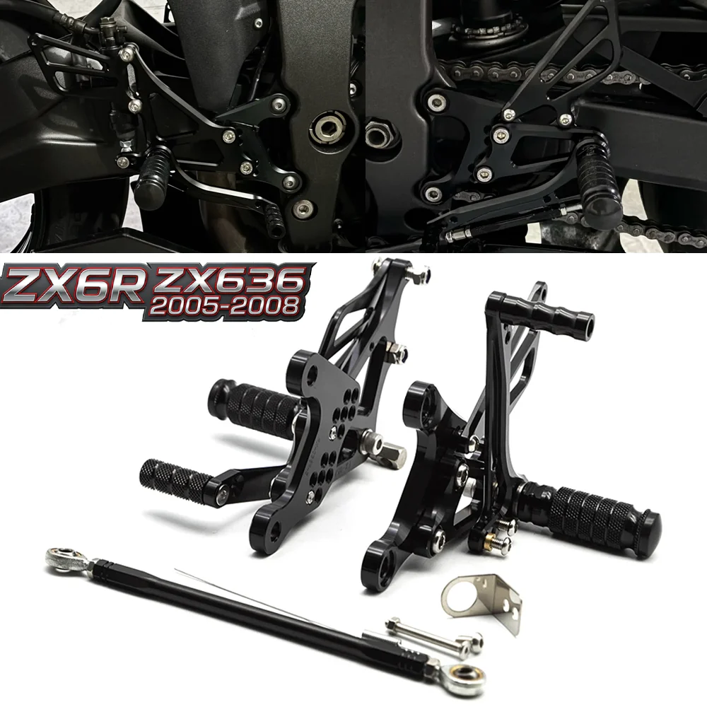 

For Kawasaki Ninja ZX6R ZX636 ZX-6R 636 2005 2006 2007 2008 Motorcycle CNC Adjustable Rear Set Rearsets Footrest Foot Rest