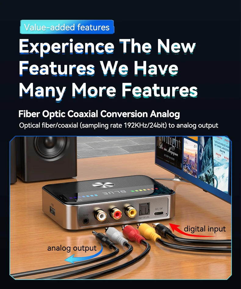 KEBIDUMEI NFC Bluetooth 6.0 Audio-Empfänger Sender RGB Audio-Adapter 3,5MM AUX RCA Koaxial Optischer DAC-Konverter für TV PC C – Detail 8