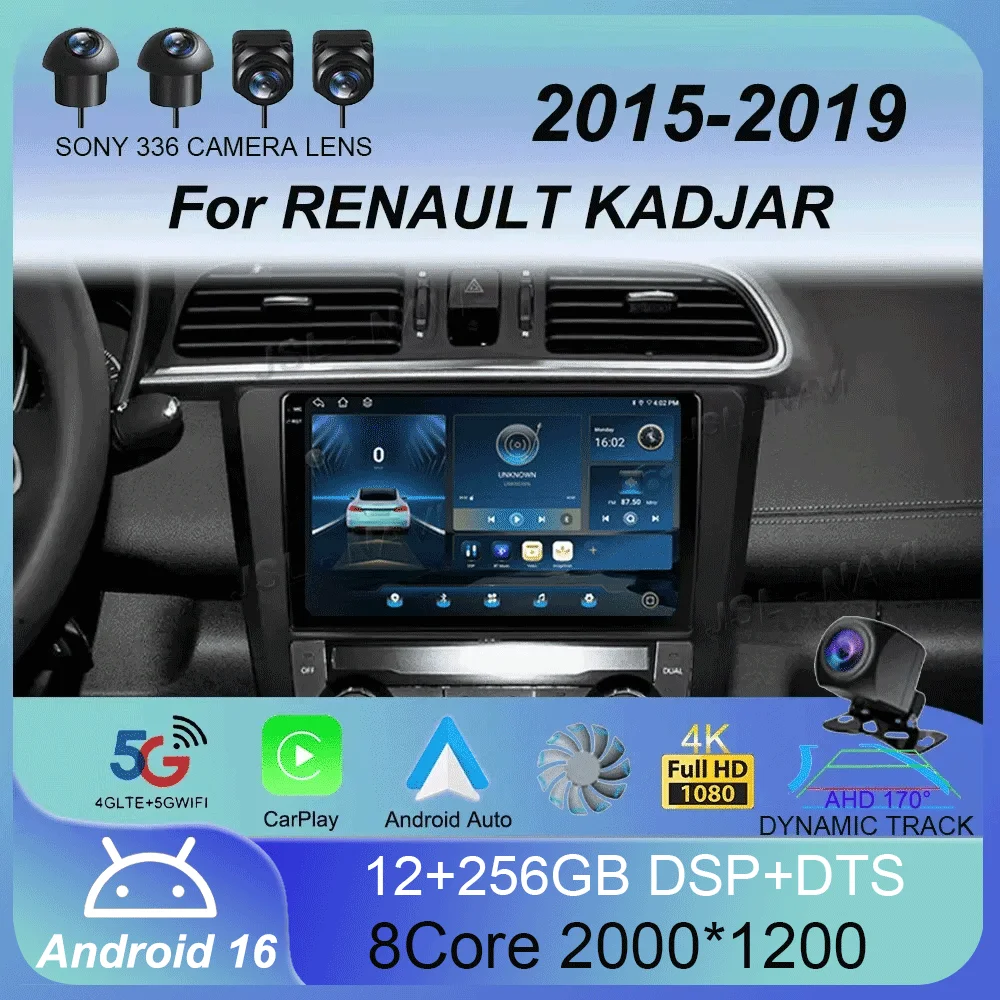 Android 16 9 Inch Carplay For RENAULT KADJAR 2015 - 2019 Car Radio Multimedia Center Bluetooth 4G Wifi Rear Camera Touch Display