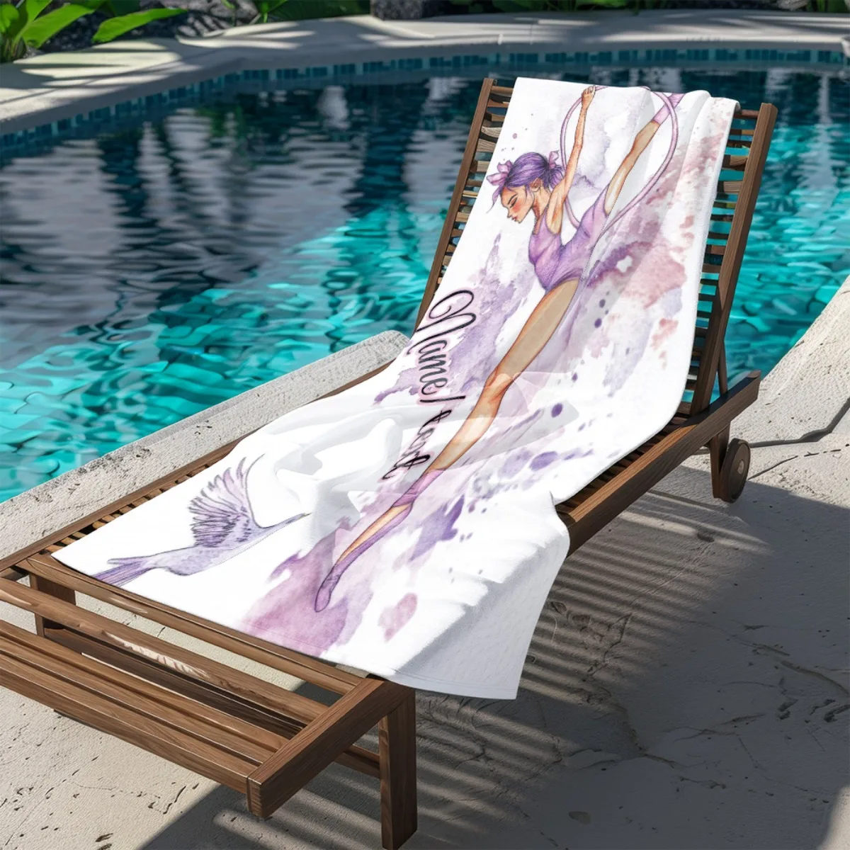 Custom Aerial Hoop Beach Towel Personalized Name Watercolor Gymnast Bath Towel Soft Microfiber Quick Dry Swimming Pool Blanket