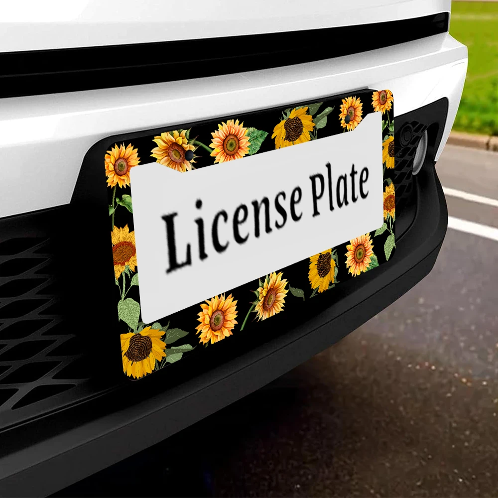 1 قطعة زهور عباد الشمس لوحة ترخيص PrameAluminium مقاوم للصدأ قطع غيار السيارات لوحة ترخيص مسامير الزخرفية تناسب القياسية 2 ثقوب