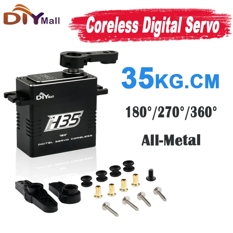 

35kg High Torque Coreless Digital Servo Metal Gear Waterproof 180°/270°/360°/ for 1/8/10 RC Car Truck Crawler Boat Aluminum Case