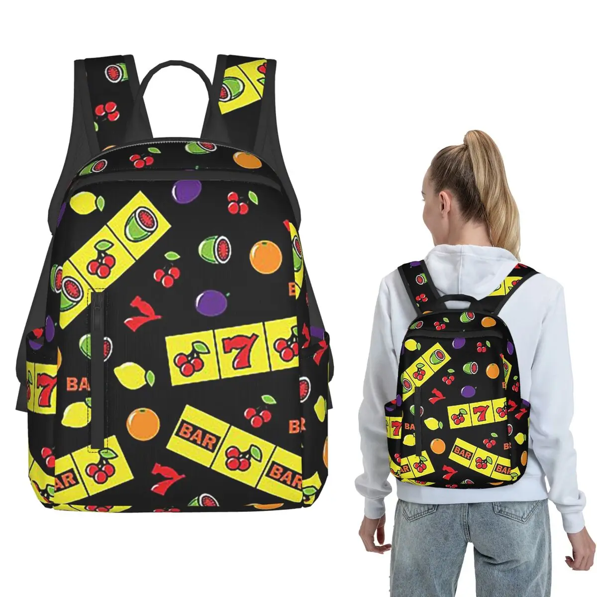 Casino Lucky Slots Cherry Melon Lemon Fruit Pattern Backpack Daypack Boys Girls BookBag School Bag Shoulder Bags for Men Women
