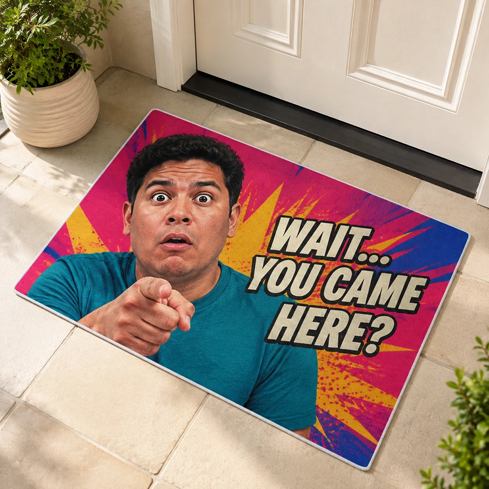 Personalized Man Portrait Doormat Wait You Came Here Dirt Resistant Entrance Carpet for Front Door Bathroom Rug Unique Gift