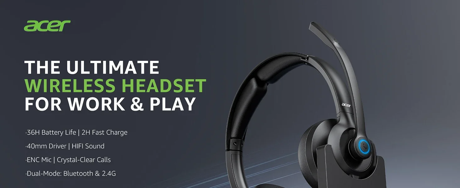 NEUE Acer HB02 Kabellose Headsets für die Arbeit 2,4G Bluetooth 5.3 Dual-Mode-Kopfhörer ENC Kristallklare Anrufe Mikrofon USB-Dongle für PC – Detail 1