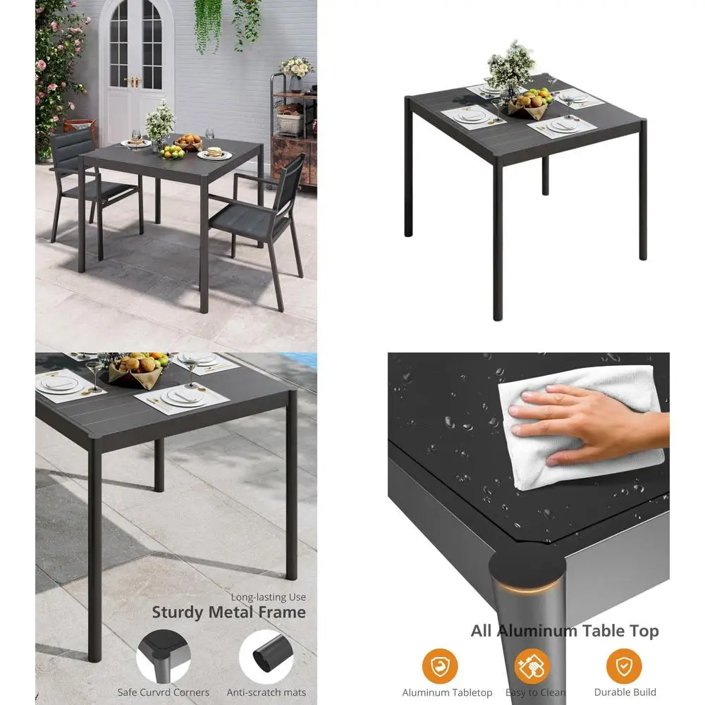 

Черный алюминиевый уличный обеденный стол, прямоугольник 34 x 36, сиденья 2–4, металлический каркас, подходит для патио, террасы, сада, заднего двора