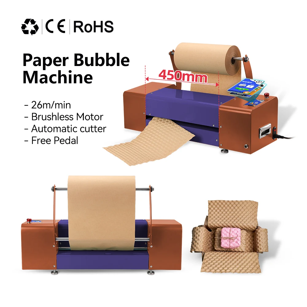 

450mm Automatic Cutting Degradable Packing Material Paper Bubble Making Paper Cushion Machine For Void Fill Packaging