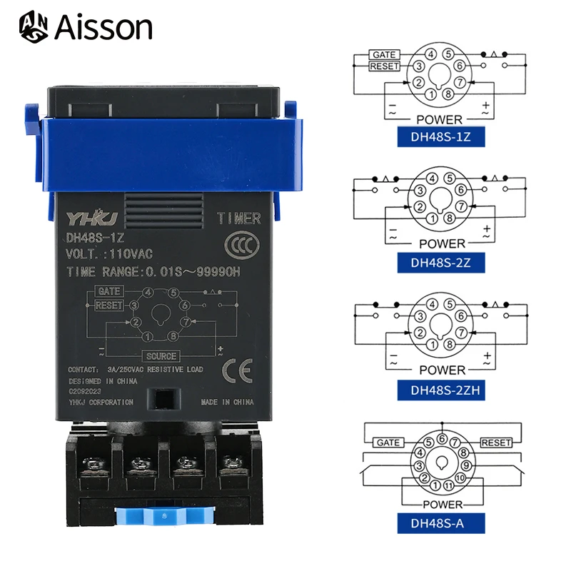 New DH48S Digital Delay Time Relay Precision Programmable Cycle DH48S-A 1Z 2Z 2ZH Series AC220V AC DC 24V 12V With Socket Base