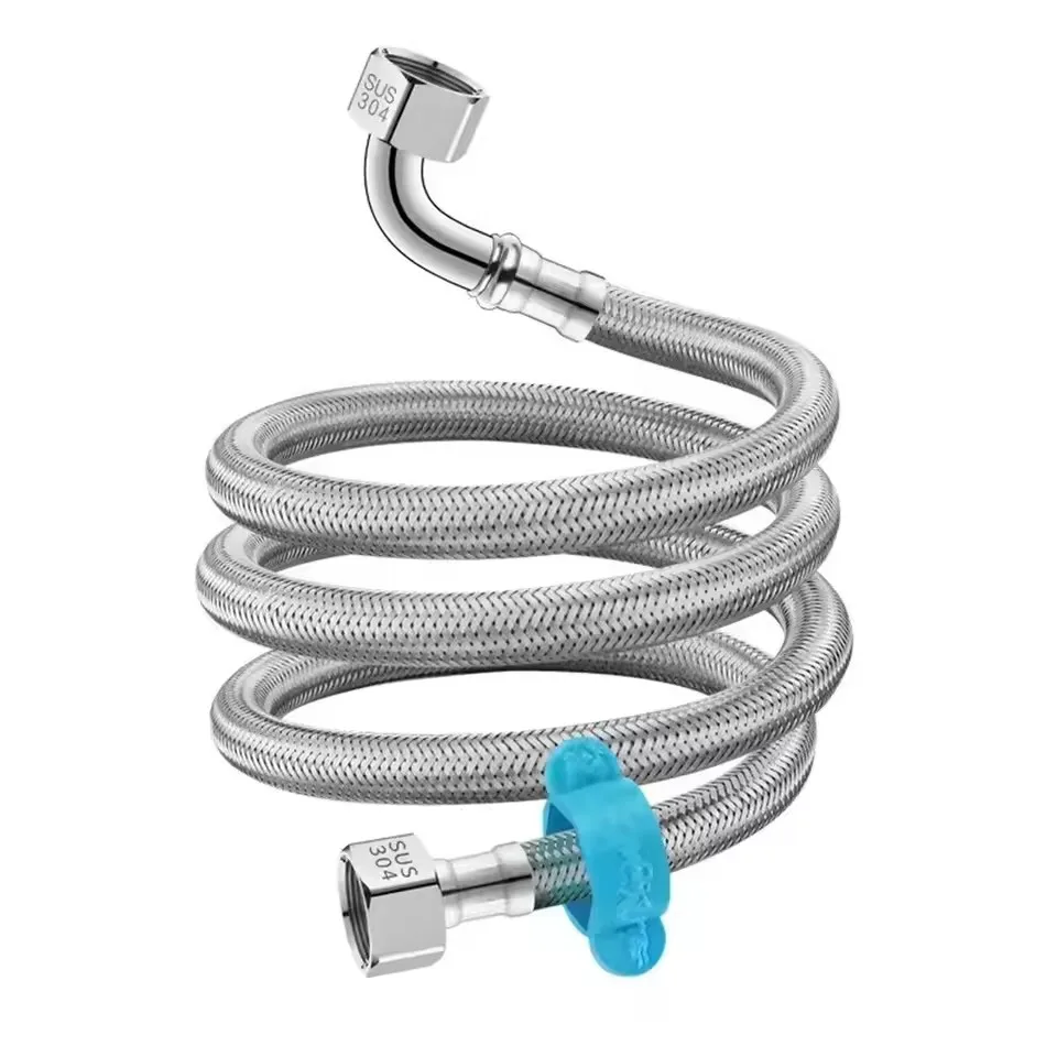 30/40/60/80/100/150/200cm 304 Stainless Steel Woven Tube 90° Bend Toilet Inlet Pipe Metal Cold Hot Water Explosion-proof Hose