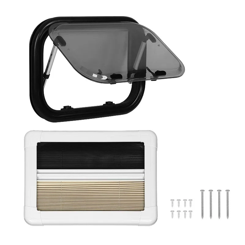 RV Push Out Window 500mm 350mm with Screen Sunshade Acrylic Glass 75° Opening Angle Anti UV for Trailer Campers