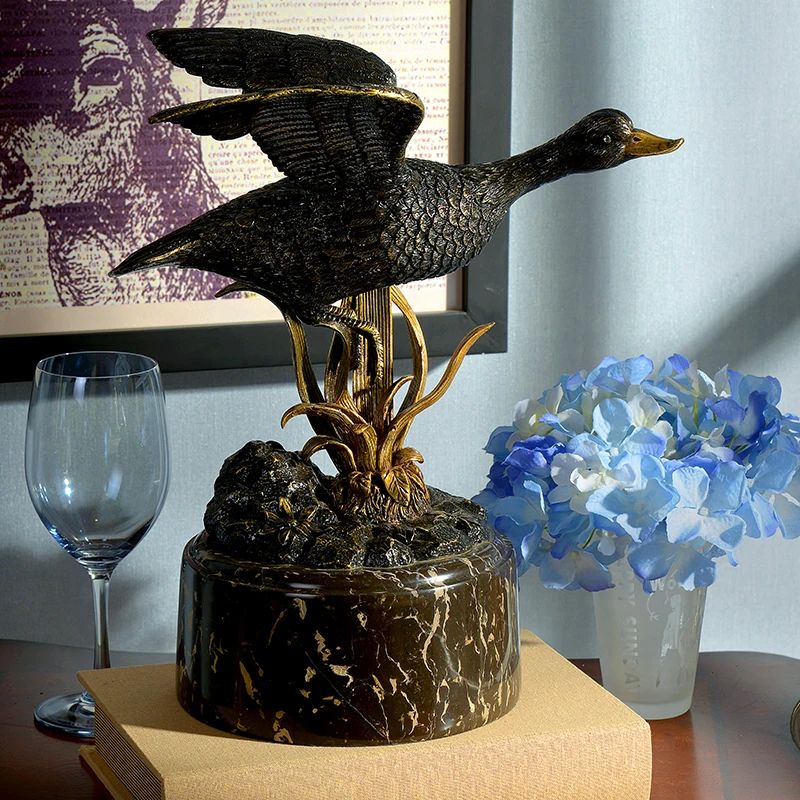 European Style Black Duck Home Living Room Decorative Ornament French Brass Marble Creative Crafts Gift