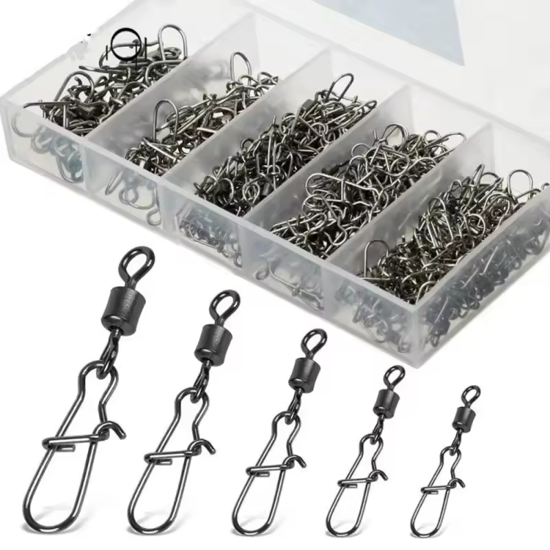 50pc/box Stainless Steel Fishing Connector Pin 4# 6# 8#10#12# Bearing Rolling Swivel with Snap Fishhook Lure Accessories Похожие на AliExpress