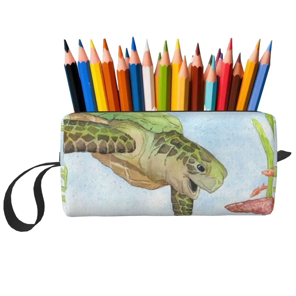 Sea Turtle Coral Watercolor Painting Pencil Case for Boys Girls Pen Box Pencil Bag Stationery Supplies Travel Women Cosmetic Bag
