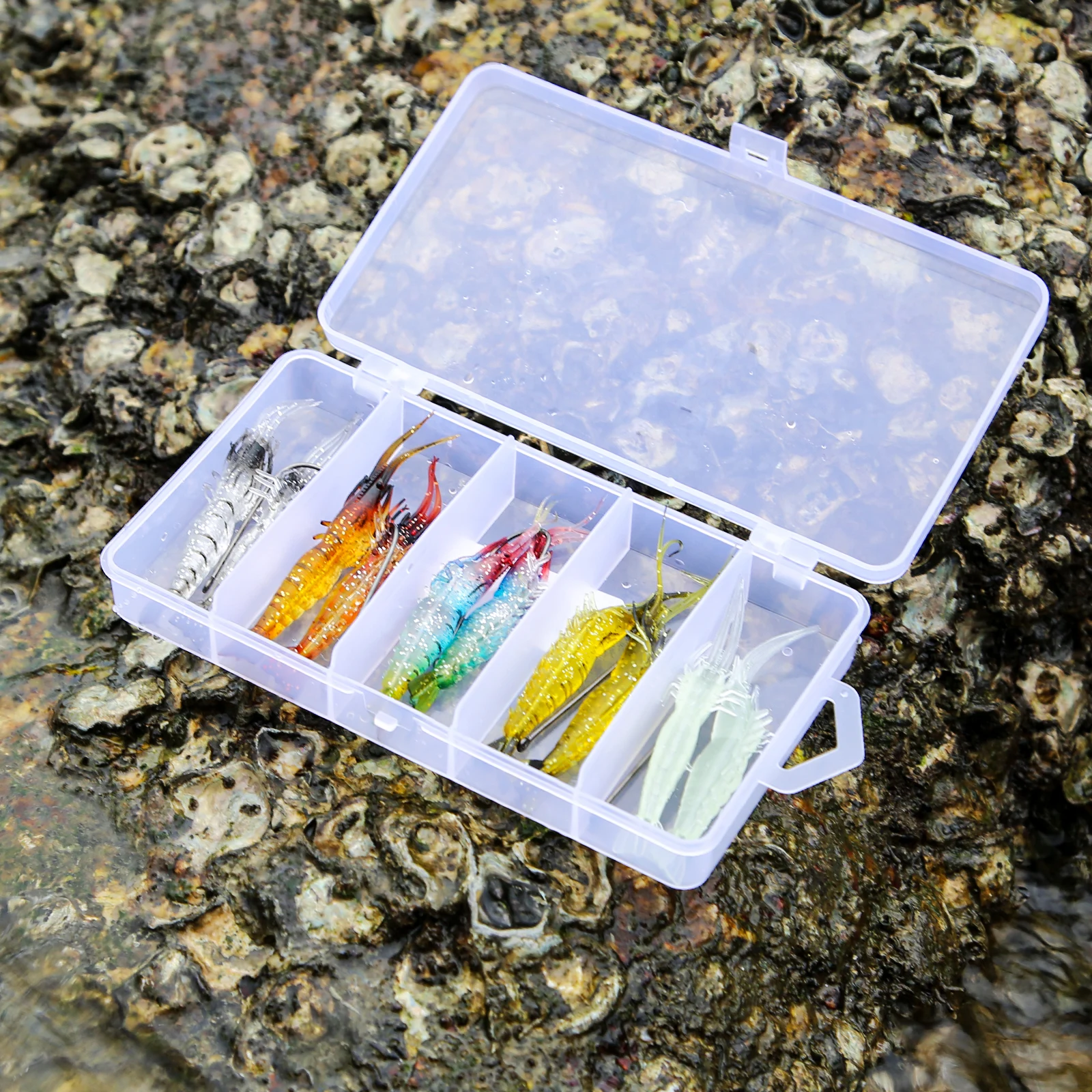 10pcs/set 10cm 4g Silicone Simulation Lifelike Prawn Soft Shrimp Fishing Lure Artificial Bait with 5pcs Hooks