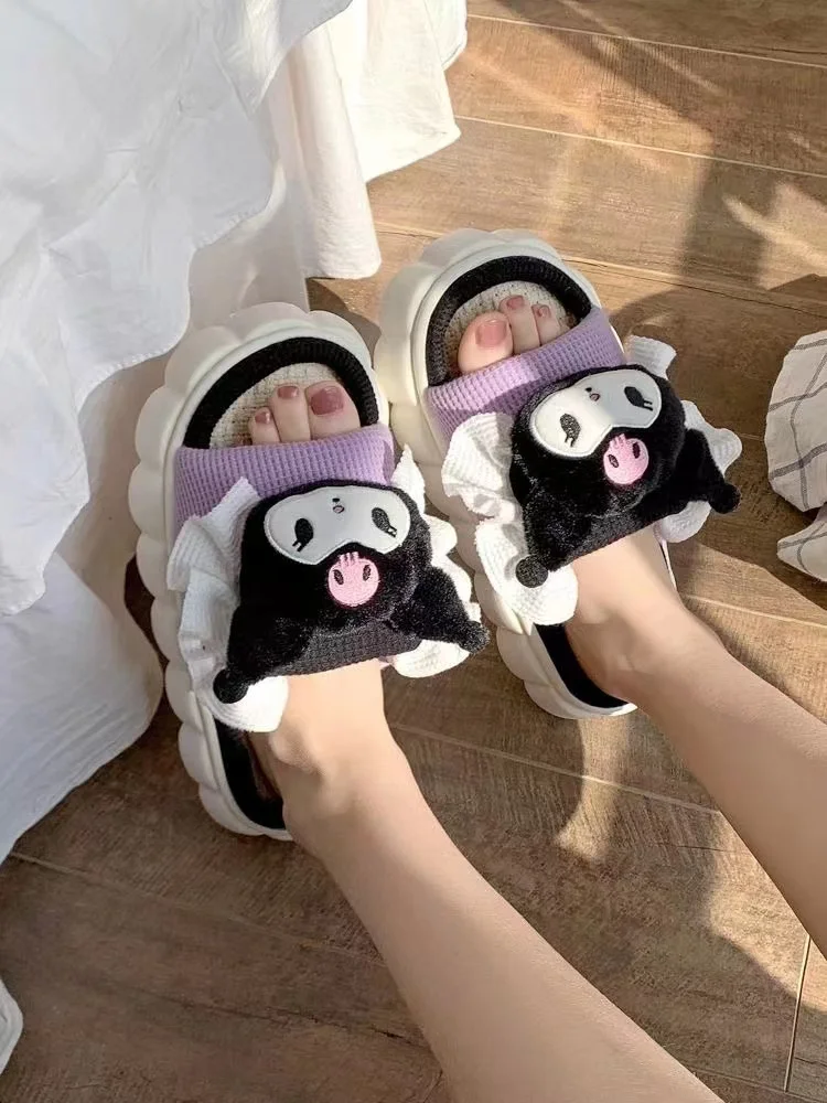 real pictures 2025 new Girl hello kitty Kuromi Cinnamoroll cheap Canvas Shoes sweet women's Casual Shoes grils student slippers