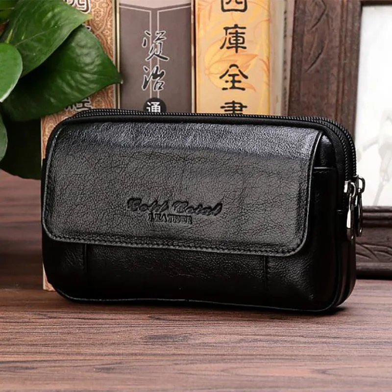 Genuine Leather Men Cell/Mobile Phone Case Cover Waist Bag Cigarette Male Natural Skin 5.5-6.3