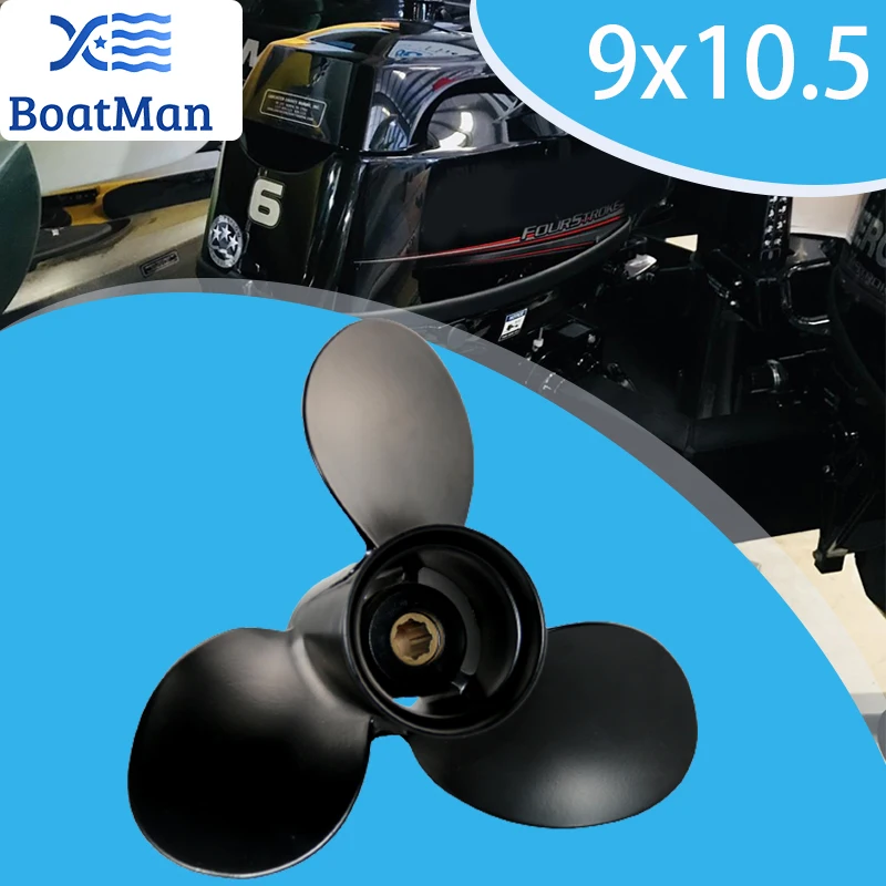 BoatMan® 9x10.5 Aluminum Propeller for Mercury Outboard Motor 6HP 8HP 9.9HP 15HP 8 Tooth Spline 48-828158A12 Boat Accessories