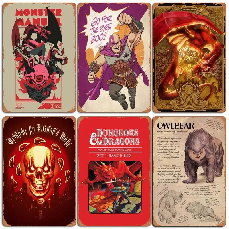 Pósteres D-Dungeons And Dragons, decoración de dormitorio, carteles de juego, arte de pared, letrero de estaño de Metal Vintage para decoración de pared de habitación de jugadores, hogar