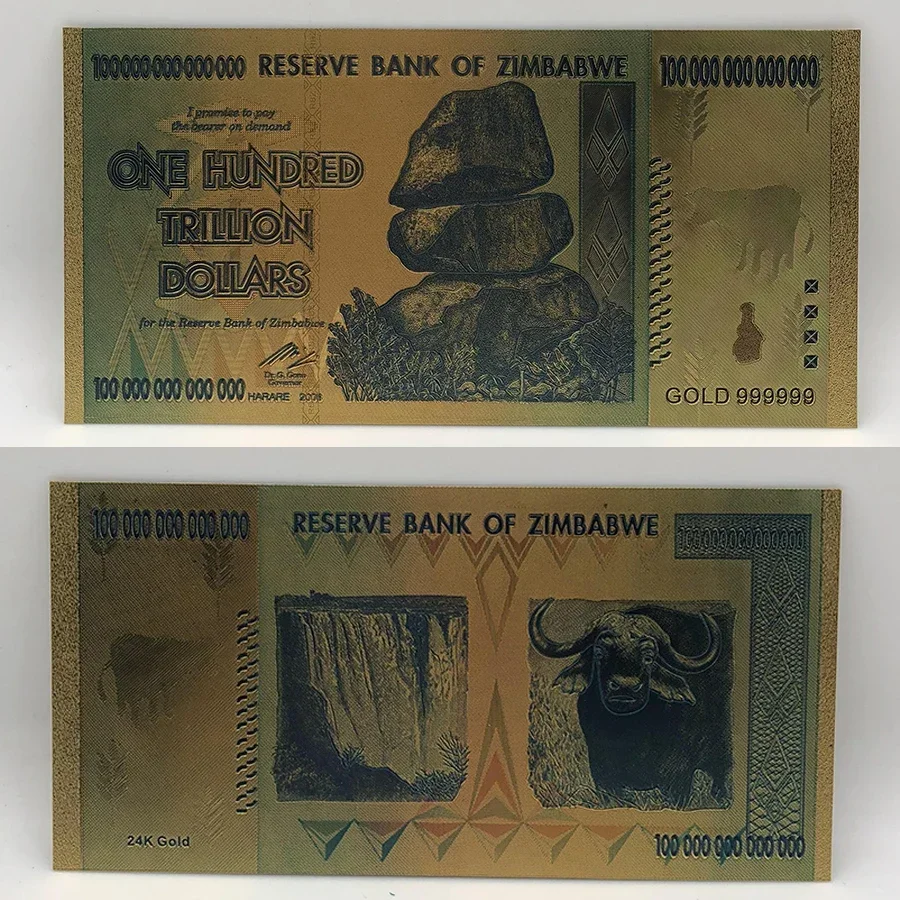 2025 HOT Running Number 1000pcs One Hundred Trillion Dollars Zimbabwe Gold Banknotes in Box For Great Collection Gifts