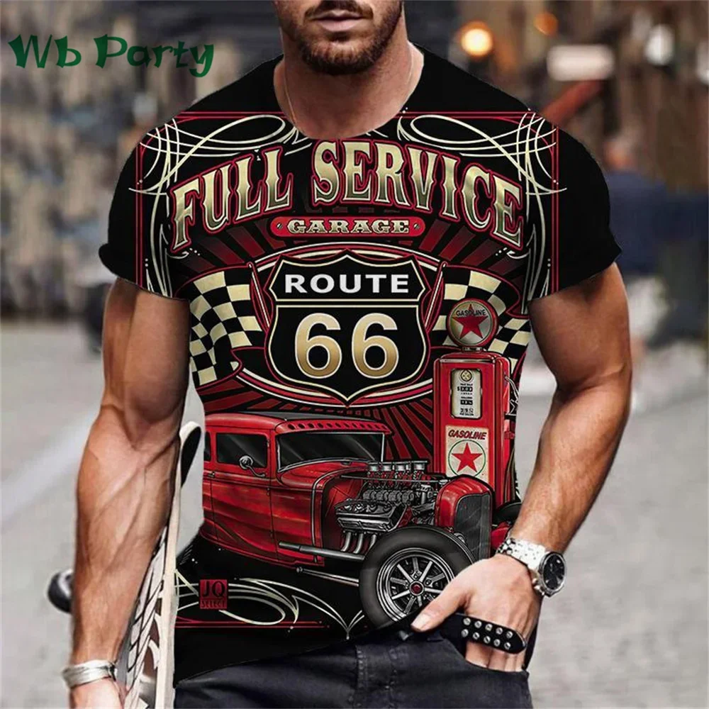 Mens Route 66 T Shirt Vintage Graphic Print Short Sleeve Crewneck Tee Casual Retro American Biker Motorcycle Fashion Summer