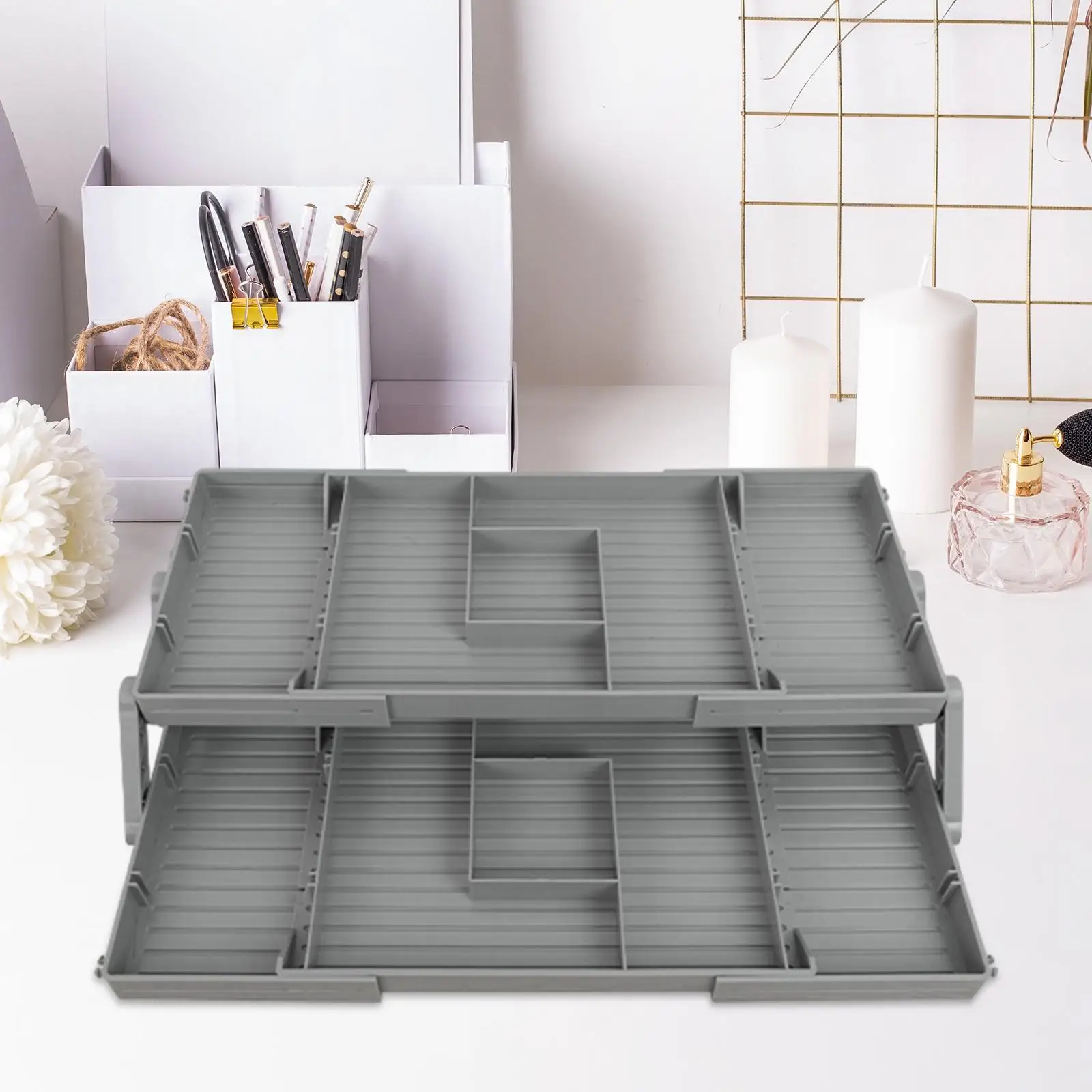 Jewelry Organizer, Foldable Kitchen Storage Box Container Jewelry Storage Case Necklace Display Tray Dresser Organizer Tier,