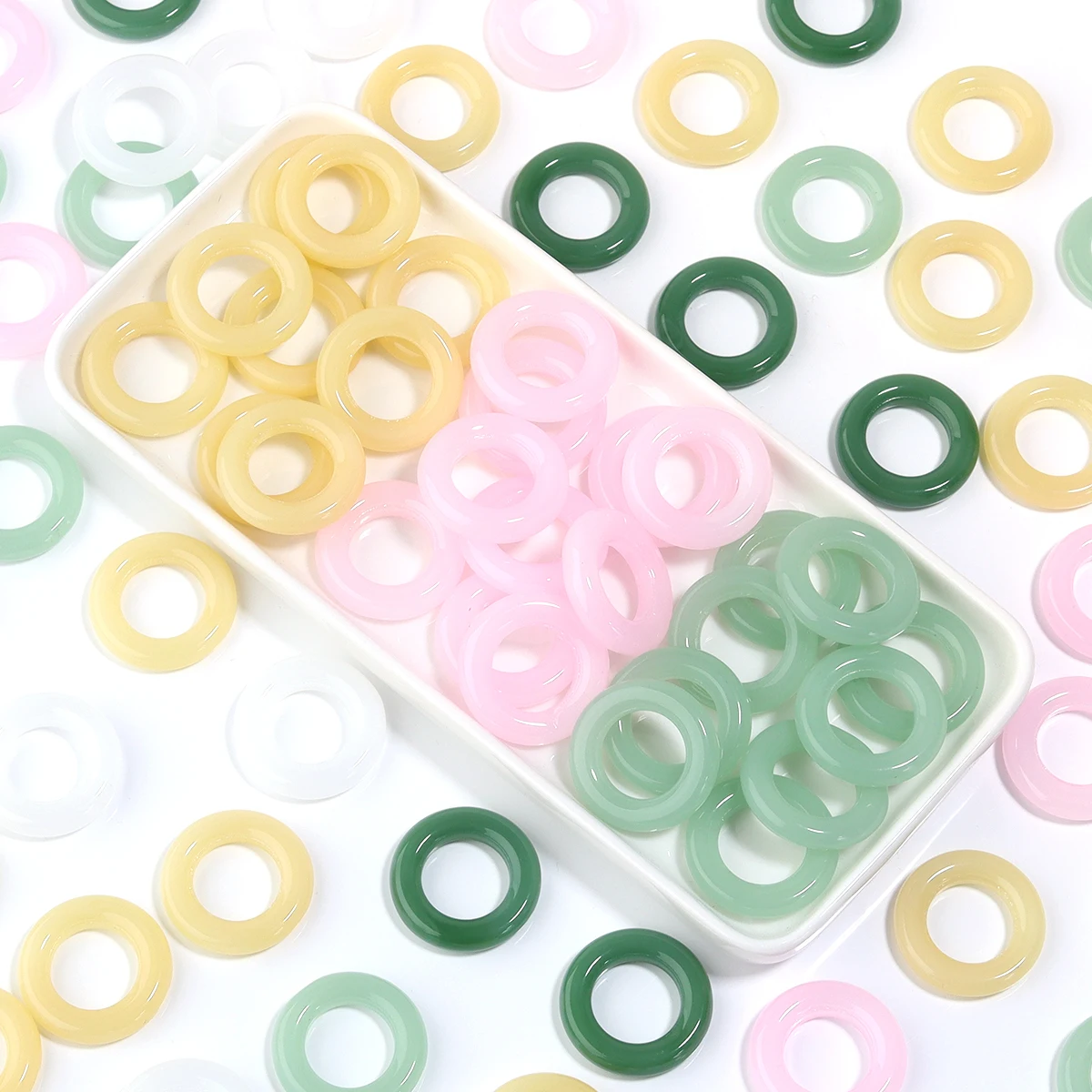 10pcs/lot High Quality Imitation Jade Lampwork Ring Colorful Glass Ring For Women Girls Jewelry Making DIY Ring  Accessories