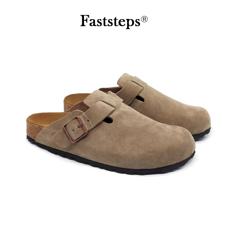 High Quality Boston Style Birken Stock Solid Classic Sandals Comfortable Soft Cow Suede Buckle Cork Slipper for Women Men