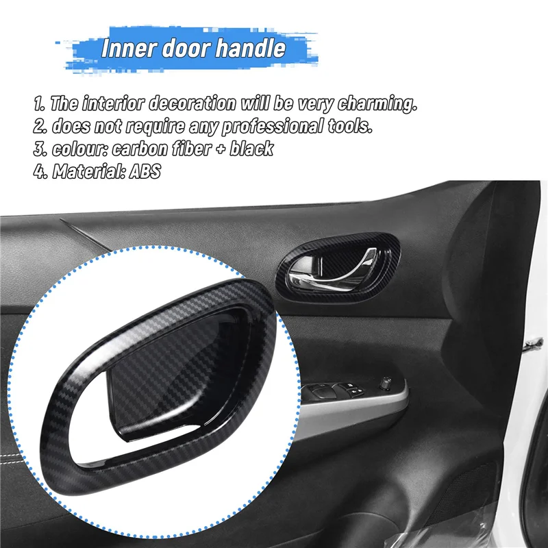 For Nissan Navara NP300 2016-2021 Carbon Fibre Car Inner Door Handle Bowl Protector Frame Cover Trim Sticker Accessories