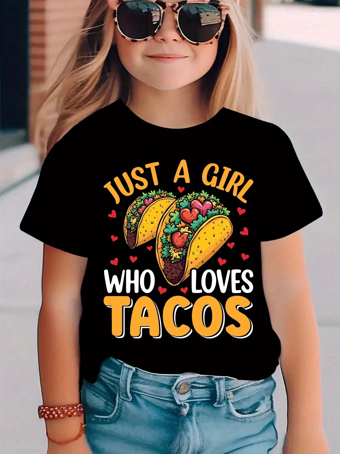 Tacos Letter Heart Graphic Print Boys Girls Family Matching Tee Soft Kids Parent Short Sleeve Daily Casual Comfort T Shirt