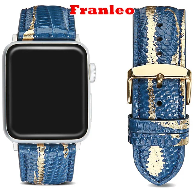 

Fran-zp5 Genuine Leather Band for Apple Watch SE 6 5 40mm 44mm Bronzing Bracelet for IWatch Series 4 3 38mm 42mm Strap Watchband